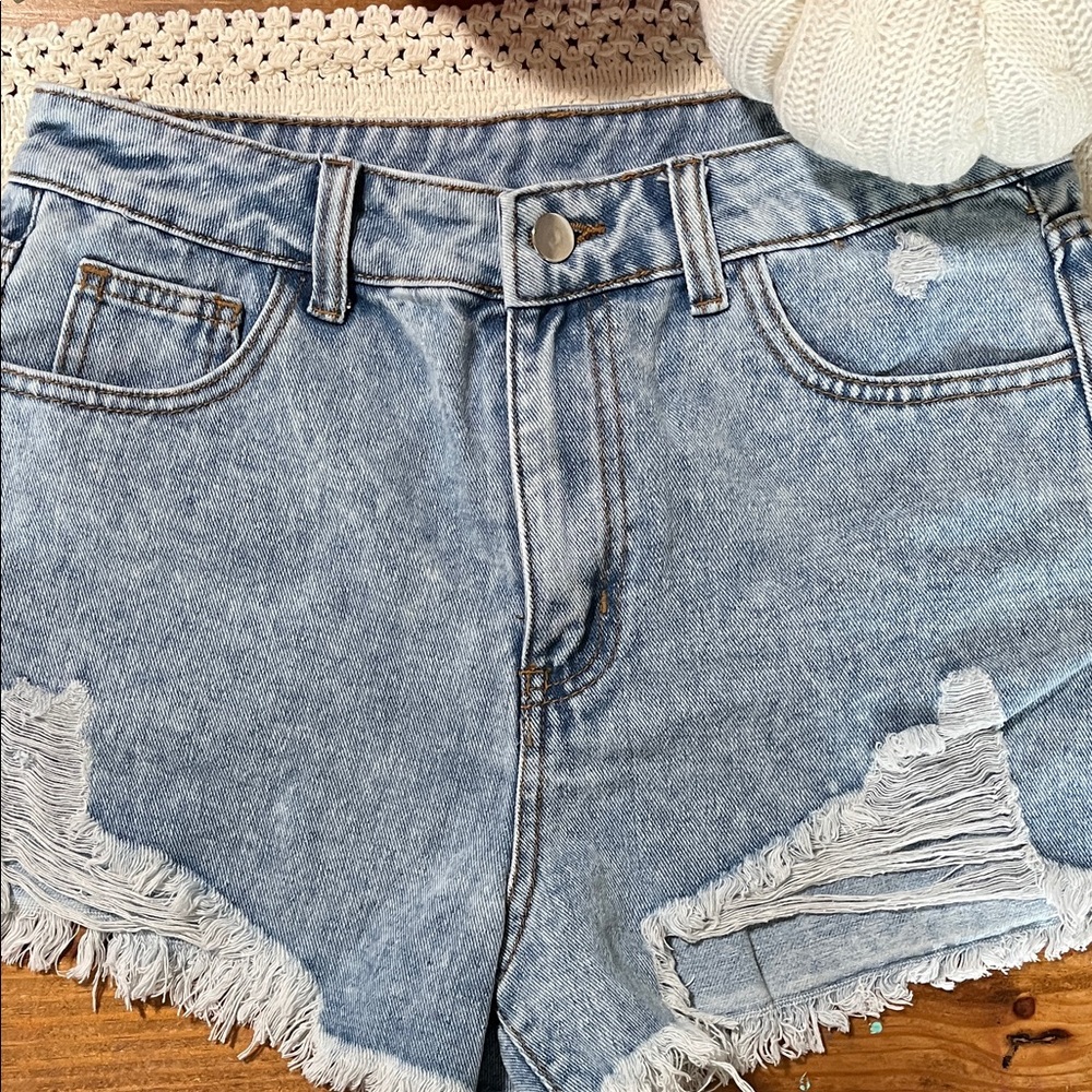 SHEIN Light Blue Distressed Jean Shorts